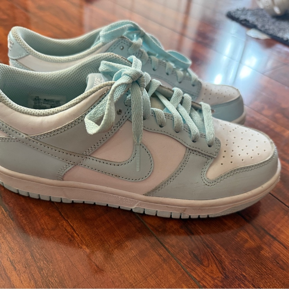 Nike Light Blue and White Dunk Low Sneakers. Barely worn. Boys 6.5